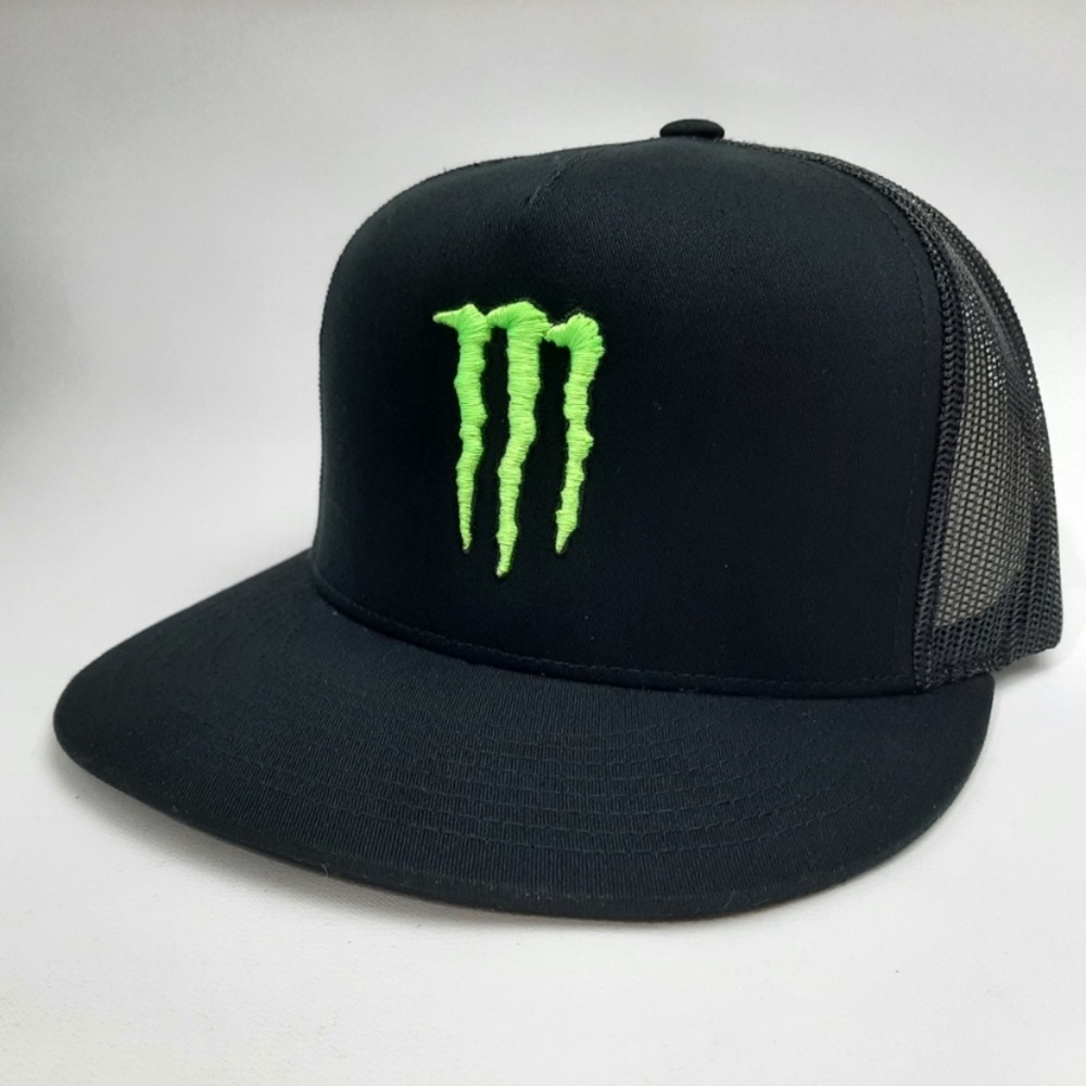 Monster Energy Fox Flat Bill Trucker Mesh Snapback Hat Black